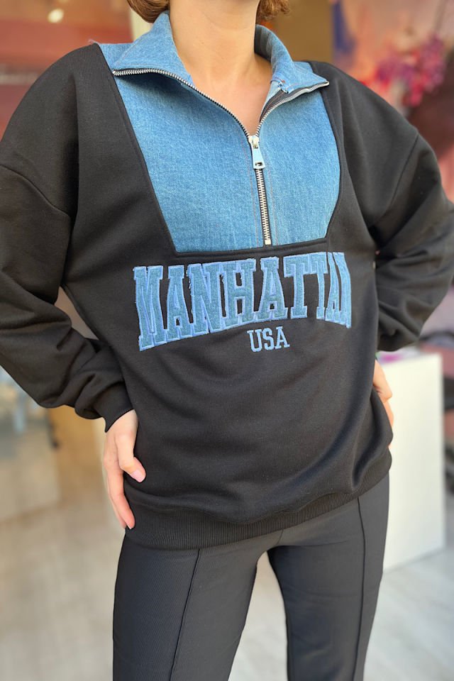 Kot Garnili Sweatshirt-Siyah