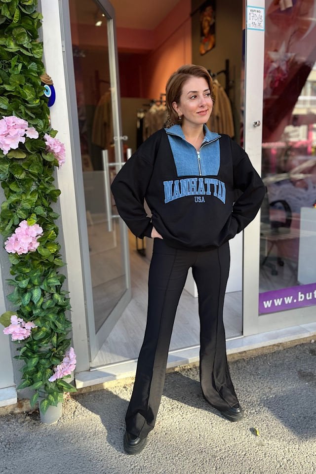 Kot Garnili Sweatshirt-Siyah