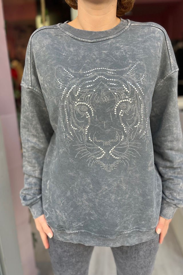 Yıkamalı Sweatshirt-Gri