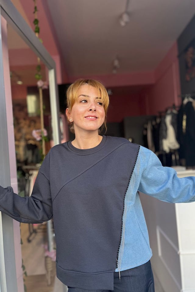 Kot Garnili Zincirli Sweatshirt-Füme