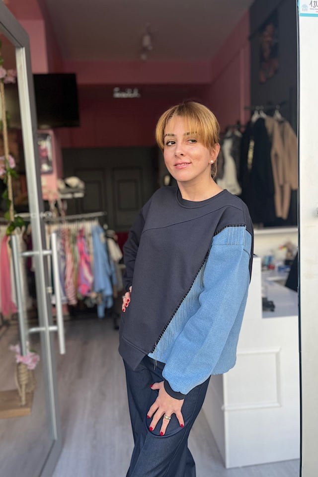 Kot Garnili Zincirli Sweatshirt-Füme