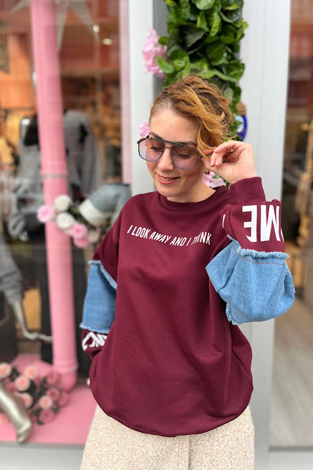 Kolu Kot Detaylı Sweat-Bordo