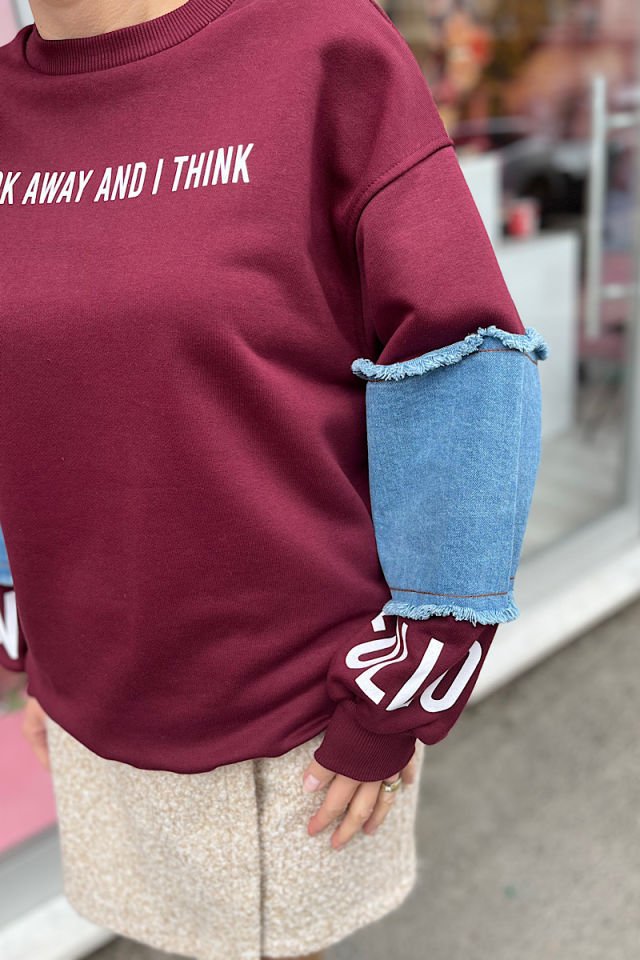 Kolu Kot Detaylı Sweat-Bordo