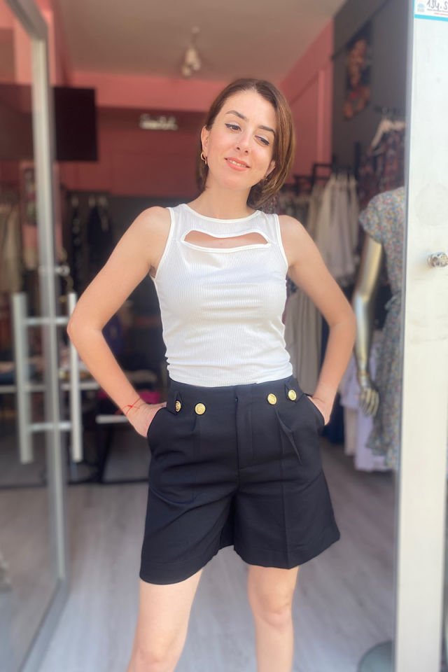 Pencere Detaylı Crop Bluz