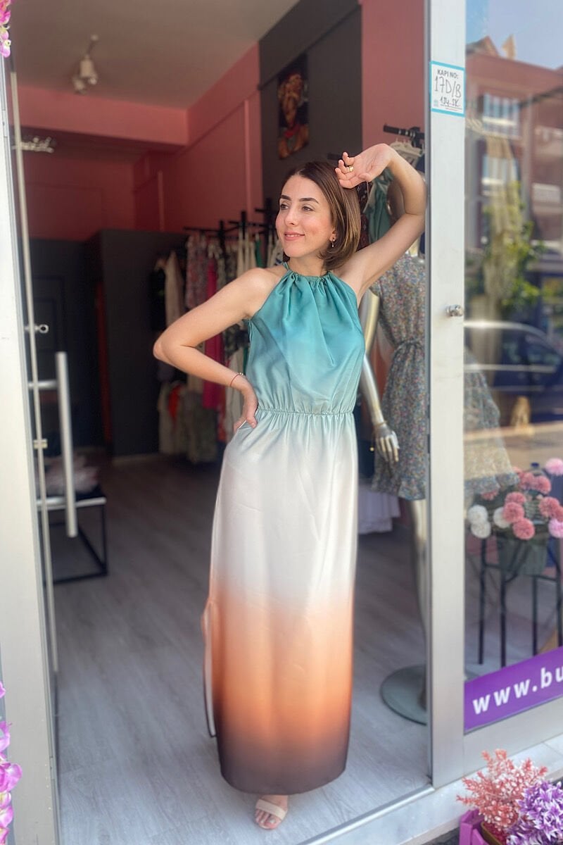 Renk Geçişli Saten Elbise