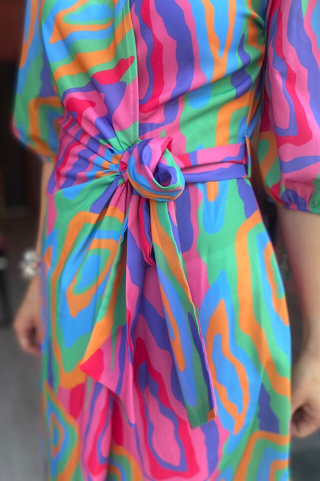 Çok Renkli Kruvaze Elbise