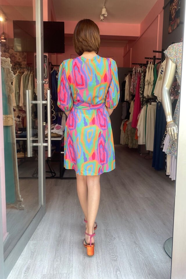 Çok Renkli Kruvaze Elbise