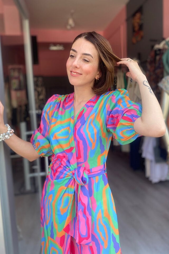 Çok Renkli Kruvaze Elbise