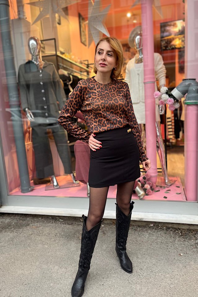 Leopar Desen Triko-Tarçın