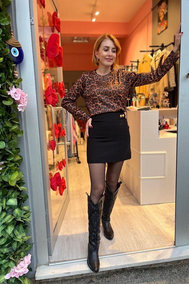 Leopar Desen Triko-Tarçın