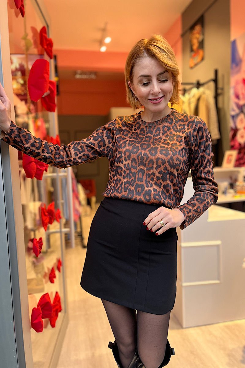 Leopar Desen Triko-Tarçın