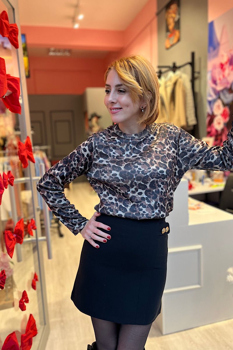 Leopar Desen Triko-Kahve