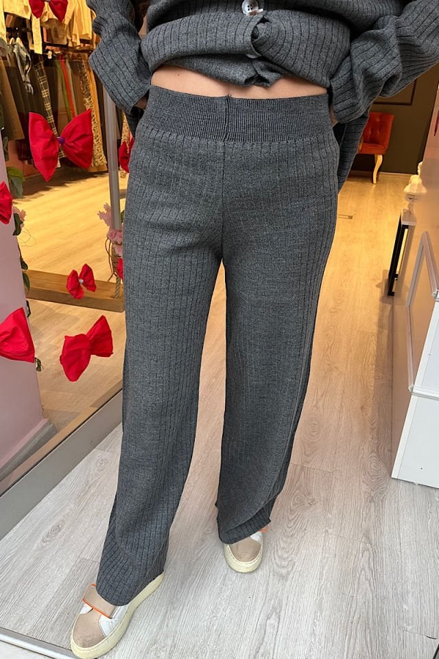 Fitilli Triko Takım-Gri