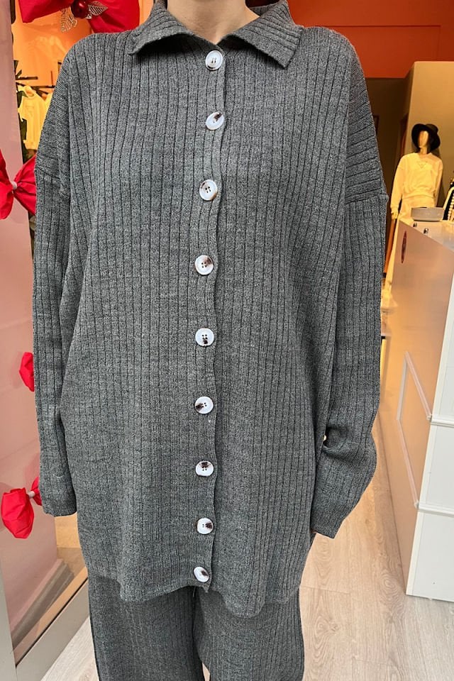 Fitilli Triko Takım-Gri