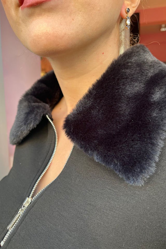 Kürk Detay Çan Mini Elbise-Siyah