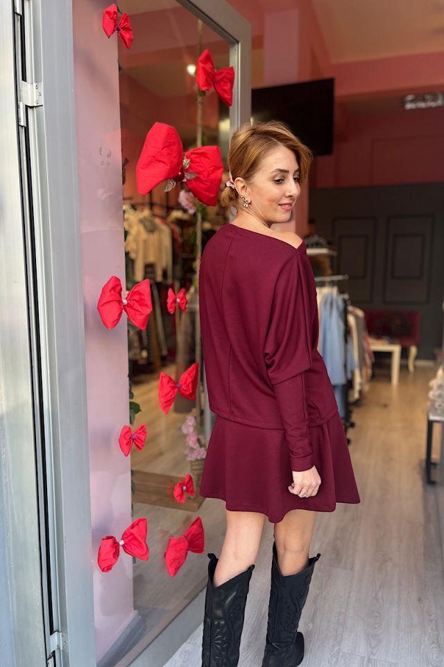 Etekli Modal Takım-Bordo