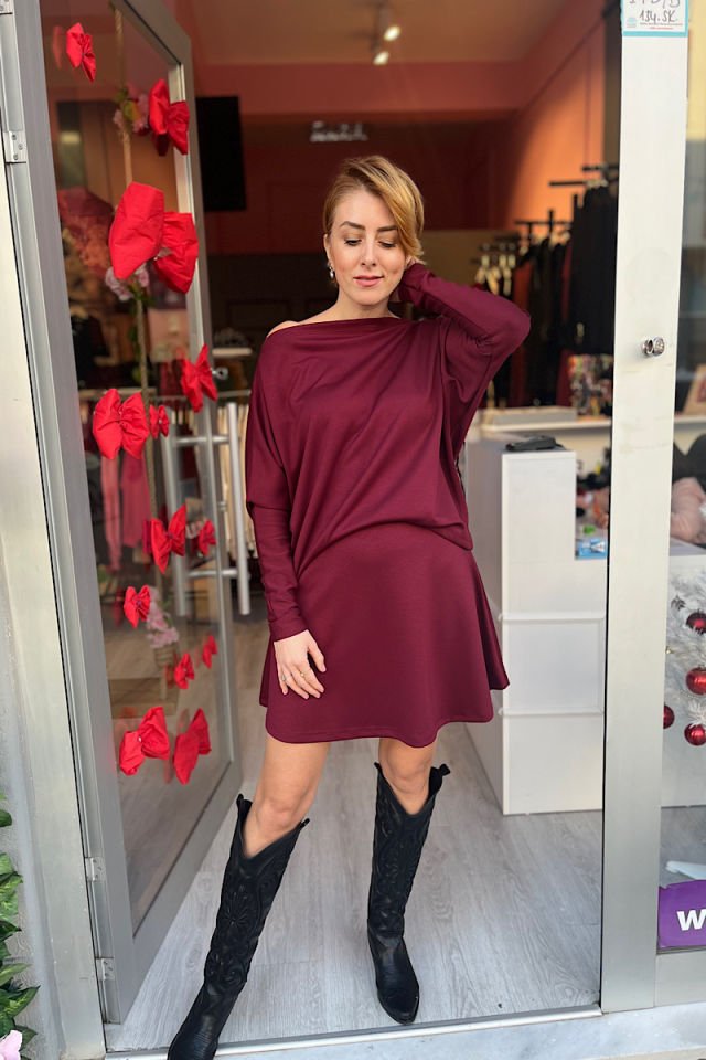 Etekli Modal Takım-Bordo