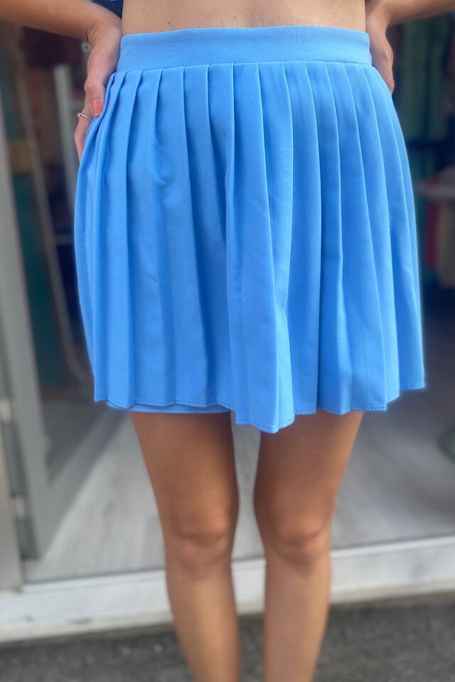 Önü Pileli Şort-Mavi