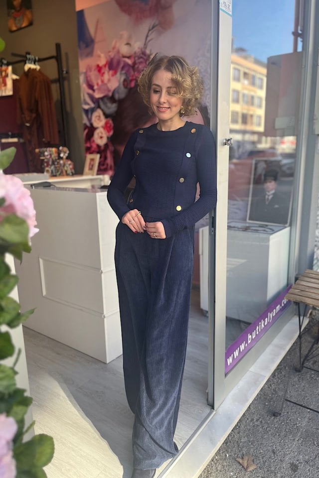 Düğmeli Triko-Lacivert