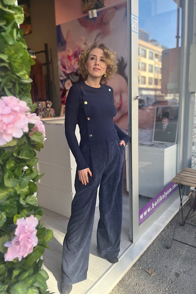 Düğmeli Triko-Lacivert