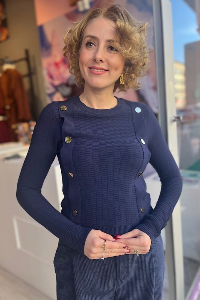 Düğmeli Triko-Lacivert