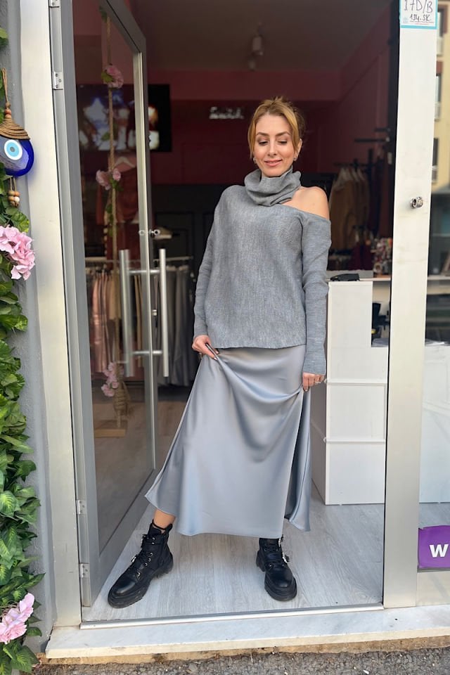 Boğazı Çıkarılabilir Triko-Gri