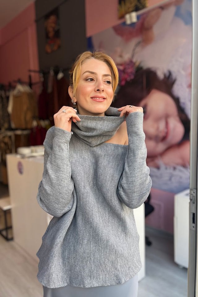 Boğazı Çıkarılabilir Triko-Gri