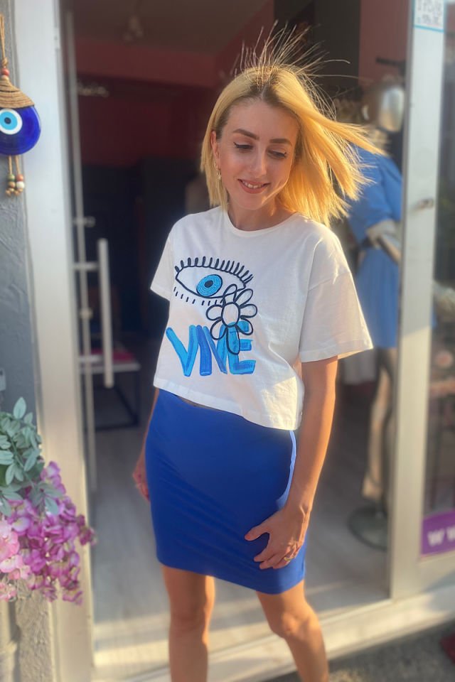 Kısa Kalem Etek -Saks