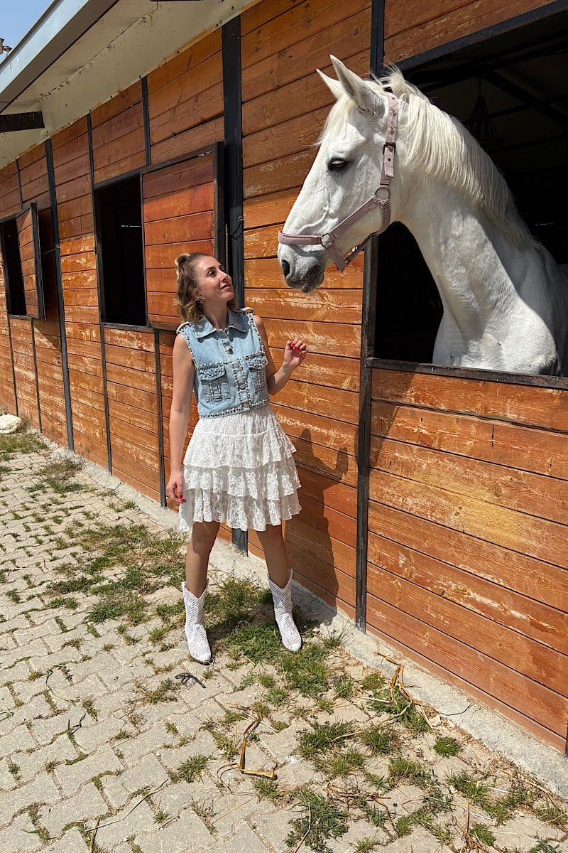 Dantel Kat Kat Etek-Ekru