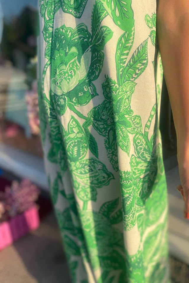 Çiçek Desenli Askılı Keten Elbise