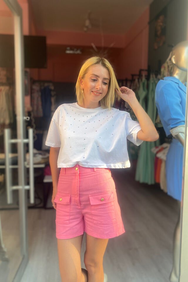 İki Cepli Şort -Pembe