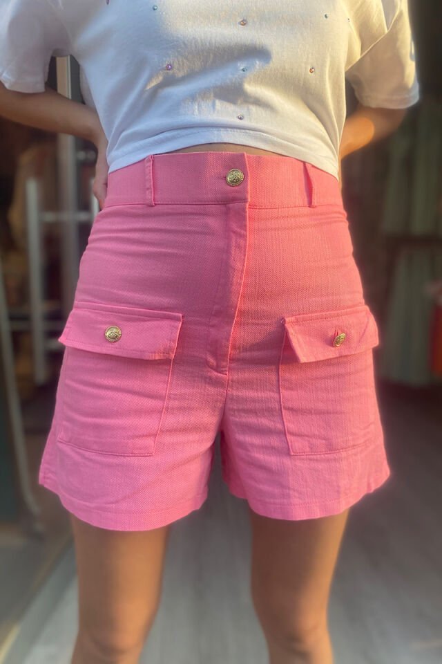 İki Cepli Şort -Pembe
