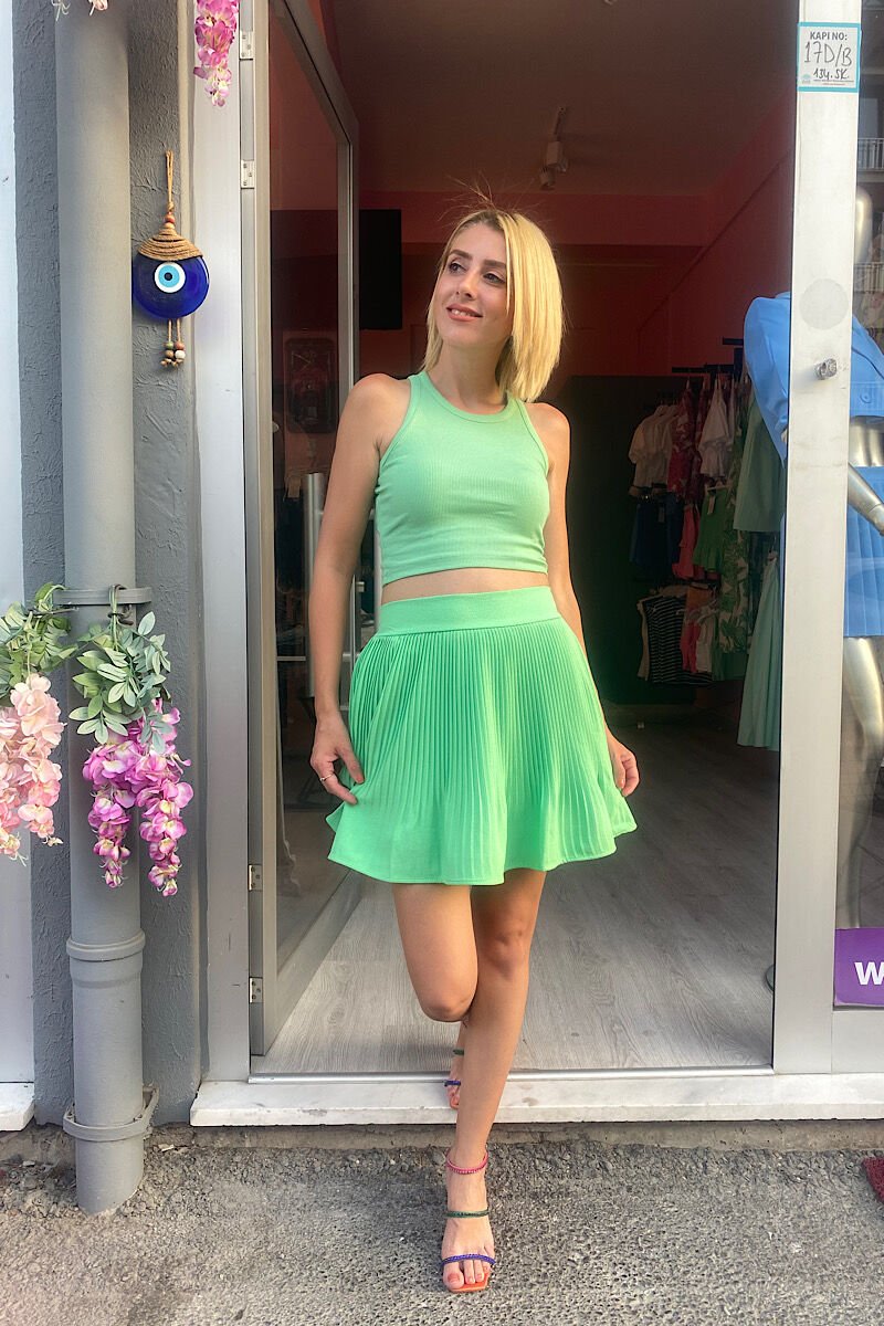 İçi Şortlu Etek-Mint