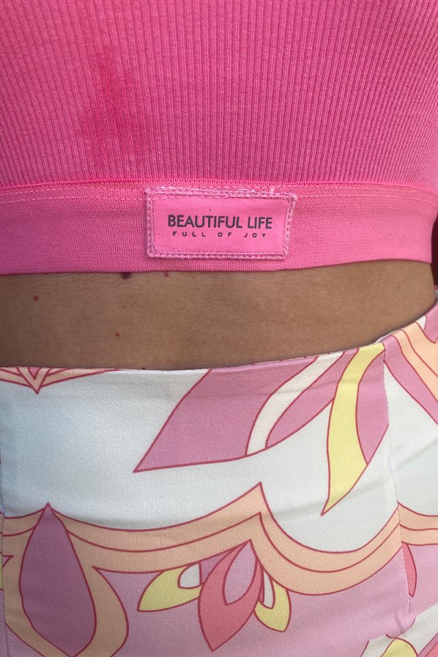 Beli Lastikli Crop Bluz-Pembe