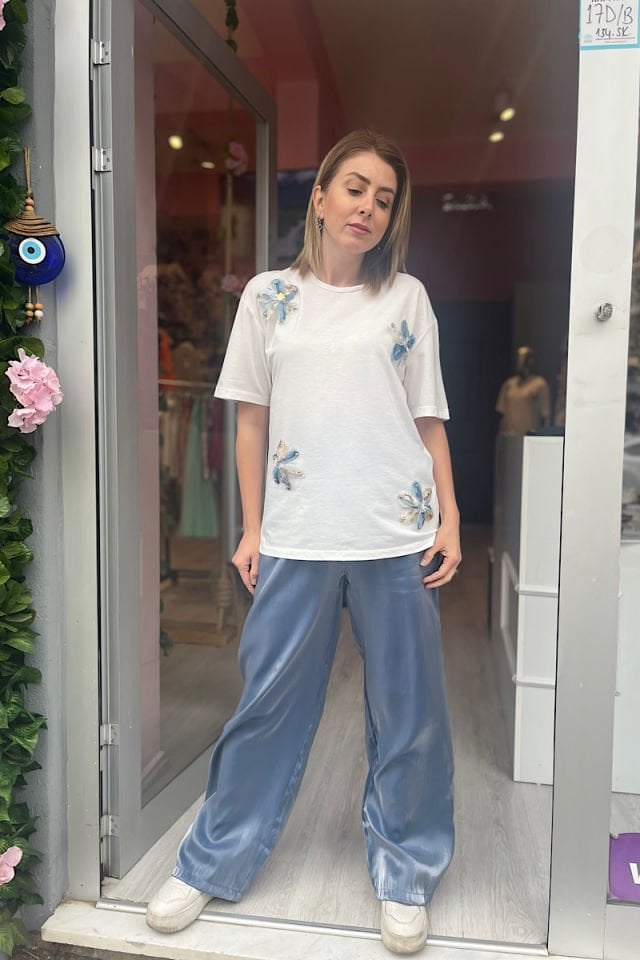 Parlak Görünümlü Pantolon-İndigo