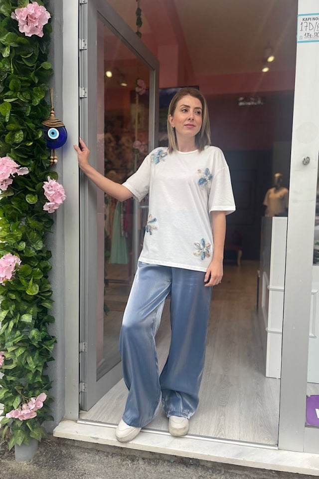 Parlak Görünümlü Pantolon-İndigo