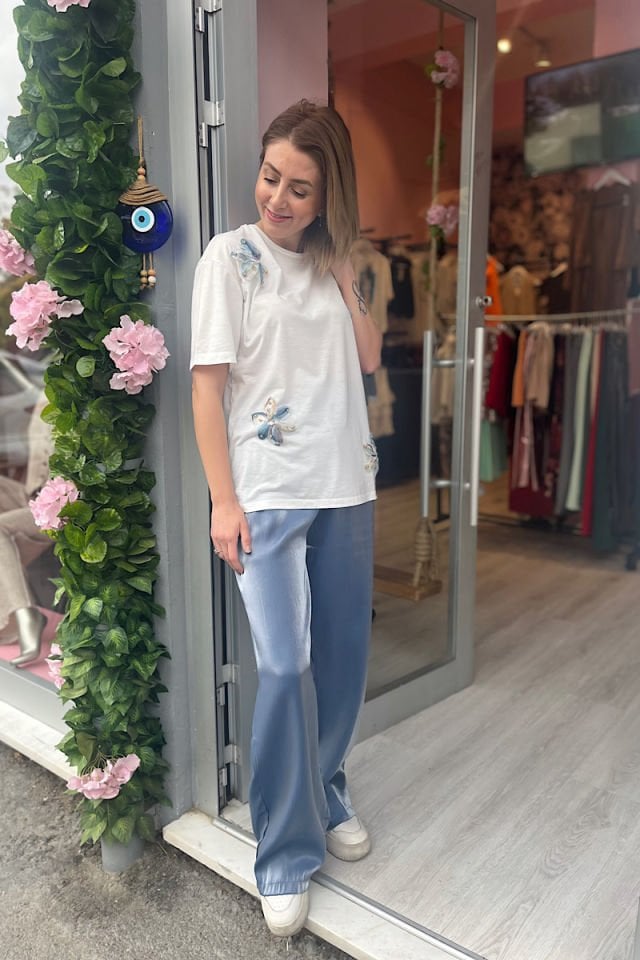 Parlak Görünümlü Pantolon-İndigo