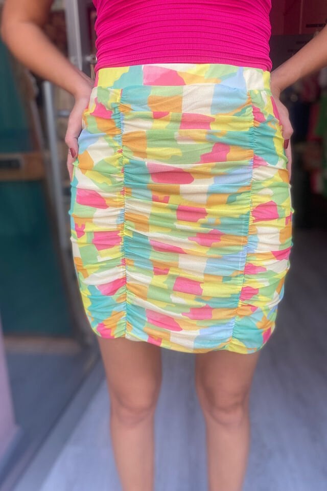 Renkli Büzgülü Etek