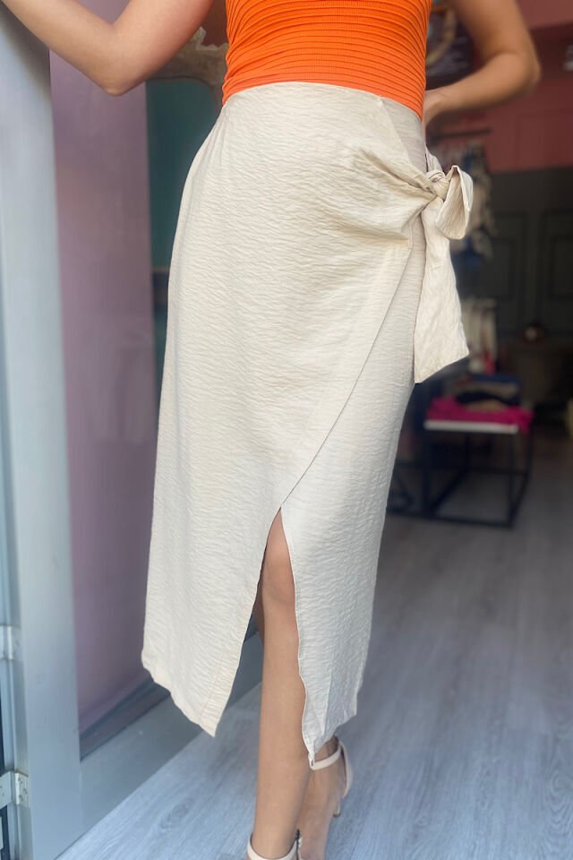 Bağlama Detaylı Etek-Bej