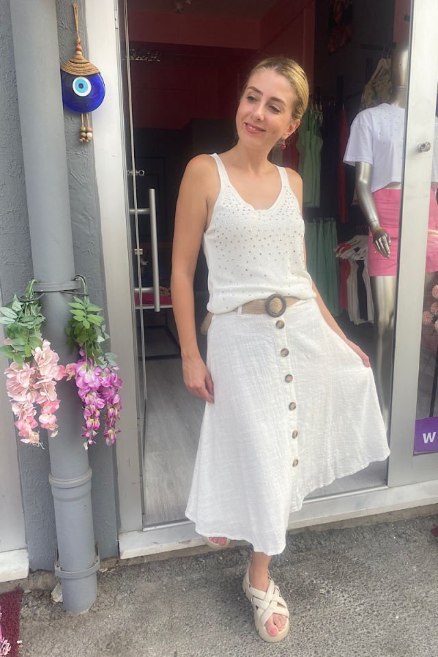 Kemerli Düğmeli Çan Etek