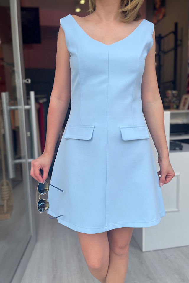 V Yaka Çan Elbise -Bebe Mavi