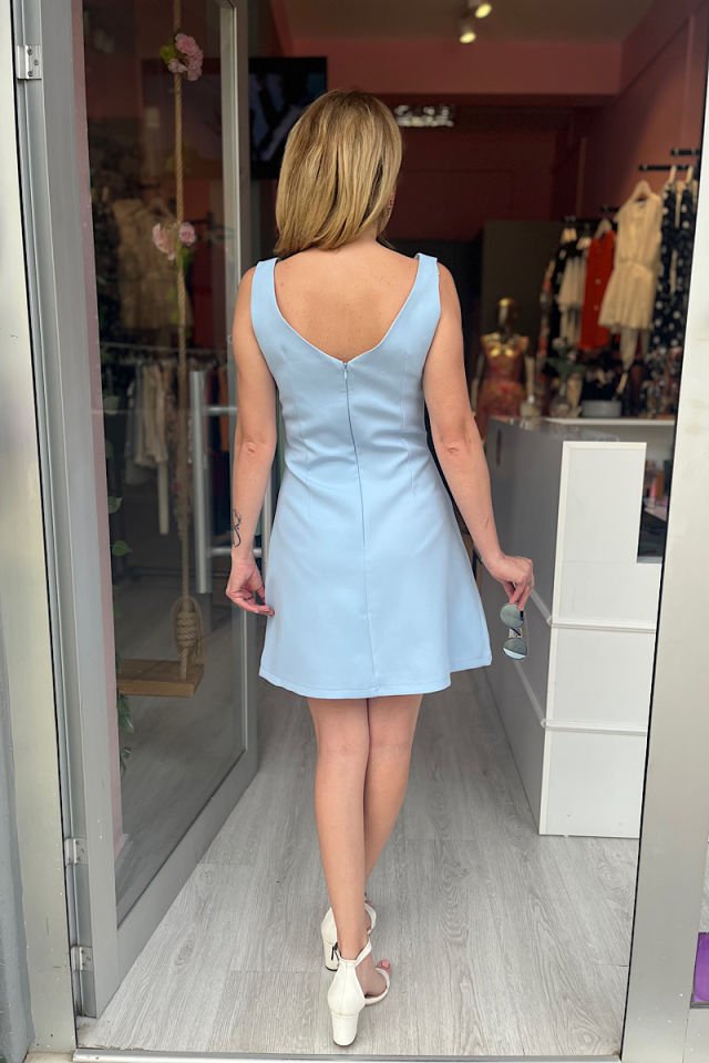 V Yaka Çan Elbise -Bebe Mavi