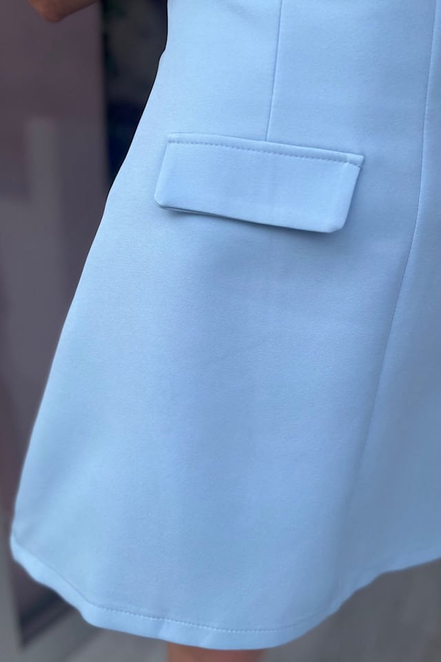 V Yaka Çan Elbise -Bebe Mavi