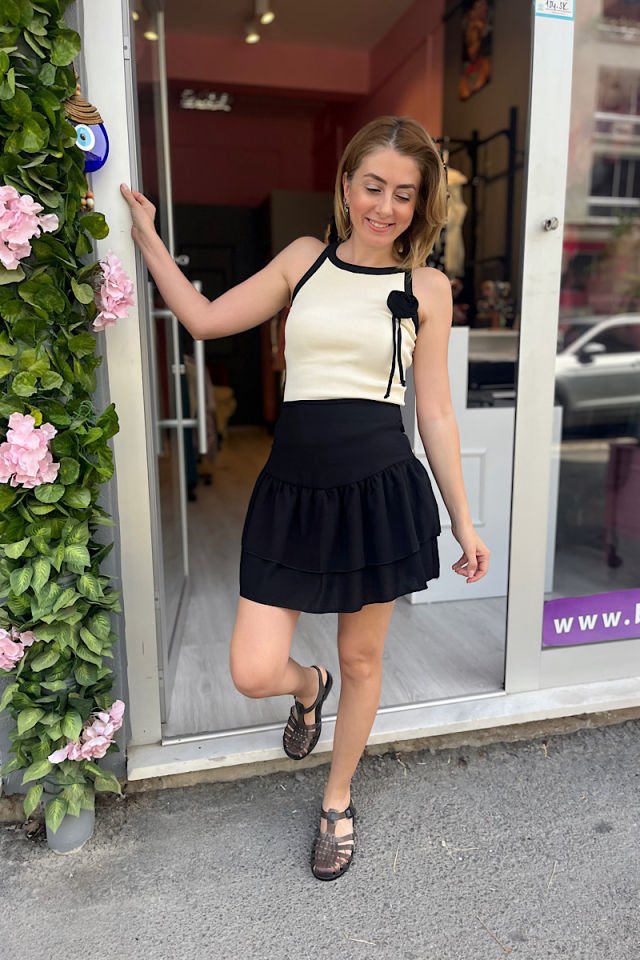 Güllü Triko Bluz-Ekru