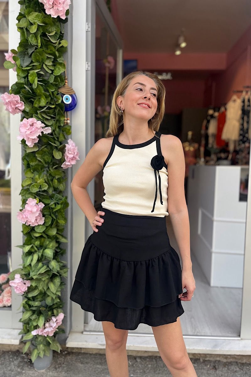 Güllü Triko Bluz-Ekru