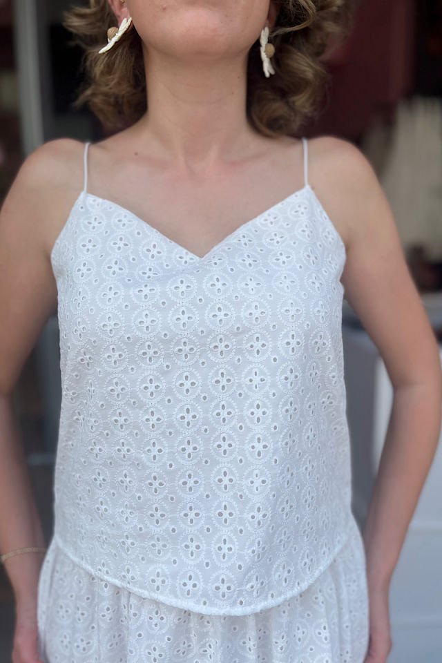 Brode Kumaş Askılı Bluz-Ekru