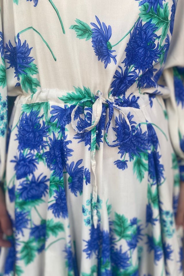 Beli Büzgülü Çiçekli Viskon Elbise