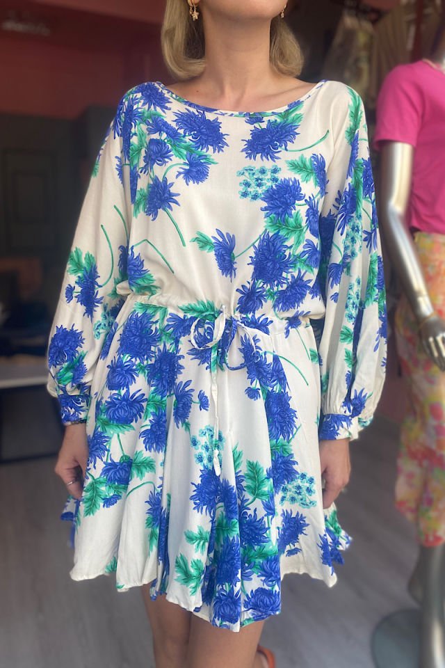 Beli Büzgülü Çiçekli Viskon Elbise