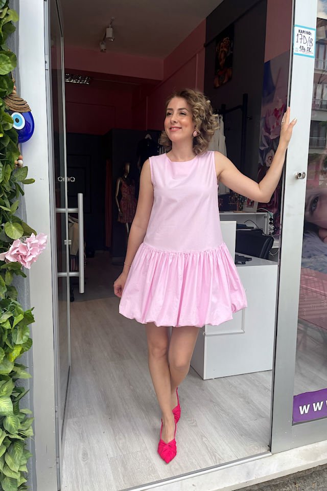 Balon Elbise-Toz Pembe