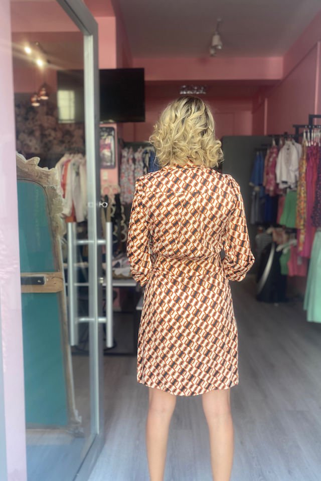 Desenli Kruvaze Elbise